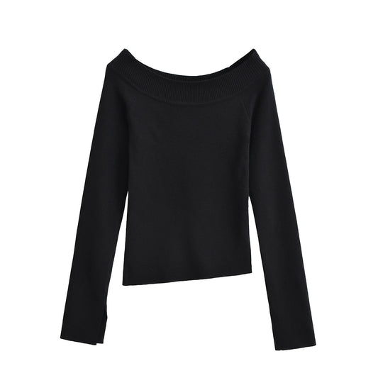 One line off shoulder slanted shoulder elastic slim fit top